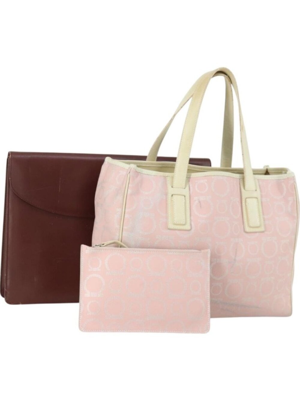 Salvatore Ferragamo Cartier Tote Bag PVC 2 Set Pink Bordeaux